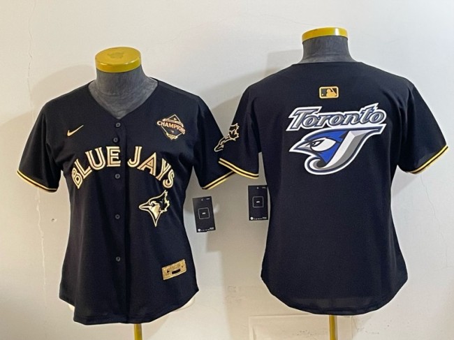 Women's Toronto Blue Jays Team Big Logo Black Gold 2025 American League Champions Limited Stitched Baseball Jersey