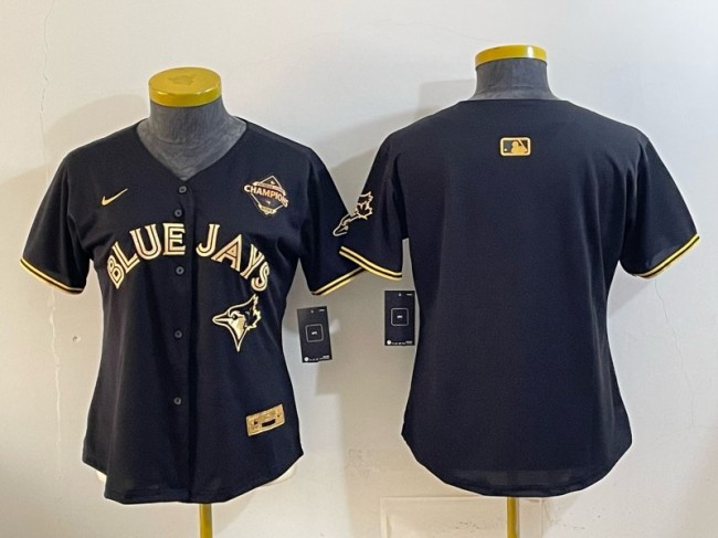 Women's Toronto Blue Jays Blank Black Gold 2025 American League Champions Limited Stitched Baseball Jersey
