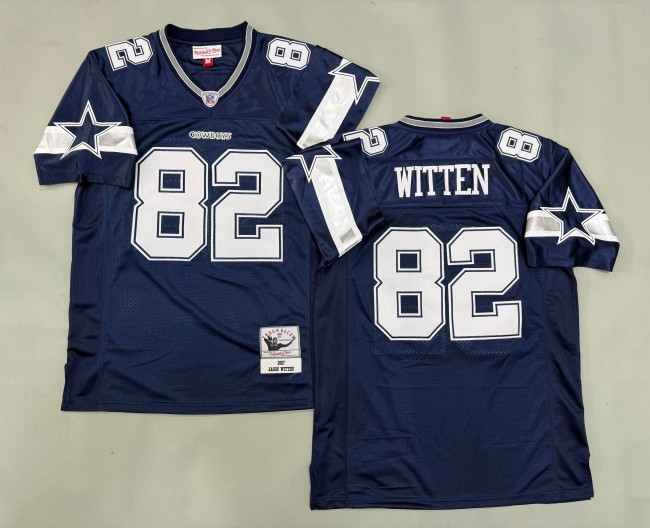 Men's Dallas Cowboys #82 Jason Witten Navy 'MN' 2007 Throwback Stitched Jersey