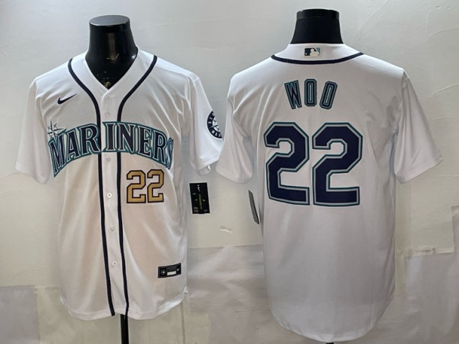 Men's Seattle Mariners #22 Bryan Woo White Limited Stitched Baseball Jersey