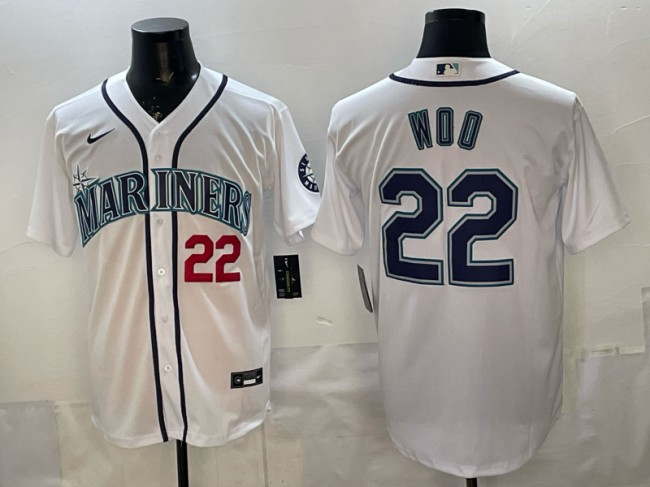 Men's Seattle Mariners #22 Bryan Woo White Limited Stitched Baseball Jerseys