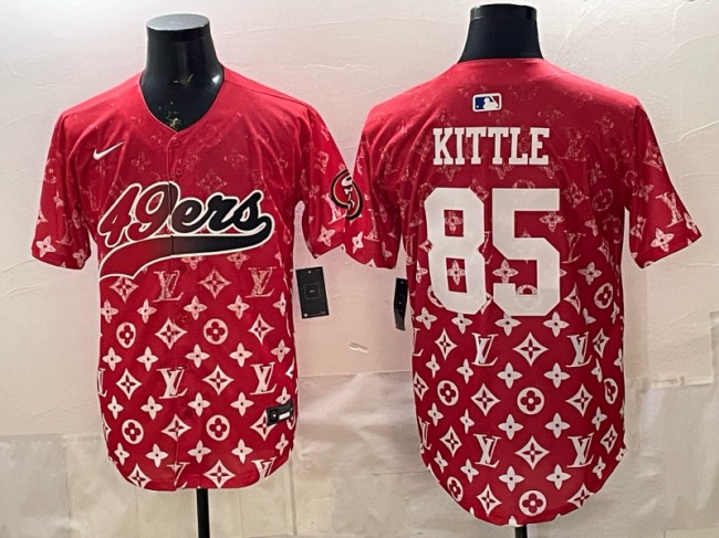 Men's San Francisco 49ers #85 George Kittle Red With Patch Nike Limited Stitched Baseball Jersey