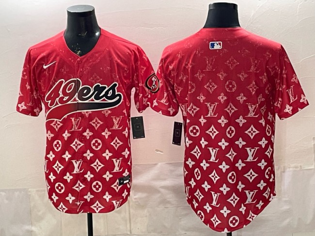 Men's San Francisco 49ers Blank Red With Patch Limited Stitched Baseball Jersey
