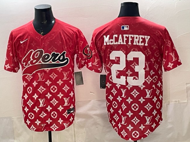 Men's San Francisco 49ers #23 Christian McCaffrey Red With Patch Nike Limited Stitched Baseball Jersey