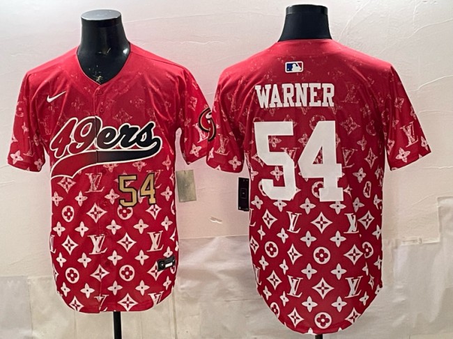 Men's San Francisco 49ers #54 Fred Warner Red With Patch Limited Stitched Baseball Jerseys