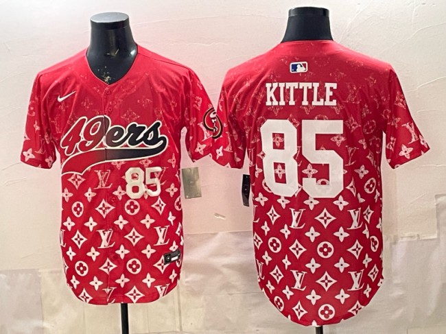 Men's San Francisco 49ers #85 George Kittle Red With Patch Limited Stitched Baseball Jersey