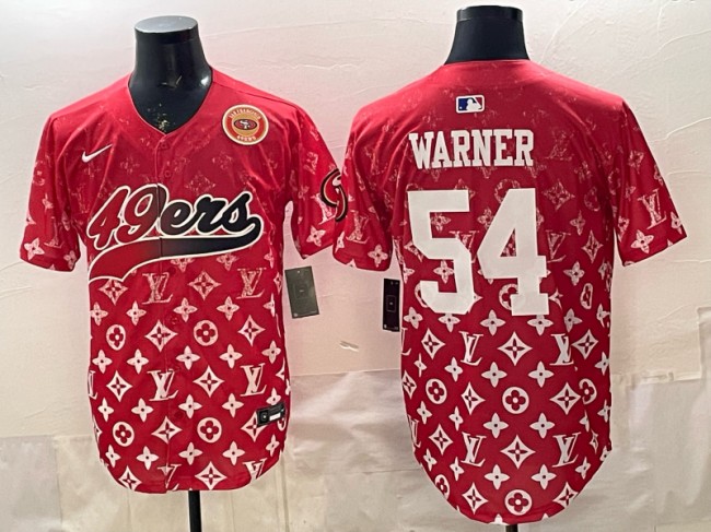 Men's San Francisco 49ers #54 Fred Warner Red With Patch Nike Limited Stitched Baseball Jersey