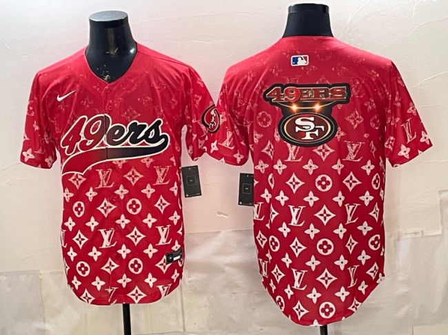 Men's San Francisco 49ers Red Team Big Logo With Patch Limited Stitched Baseball Jerseys