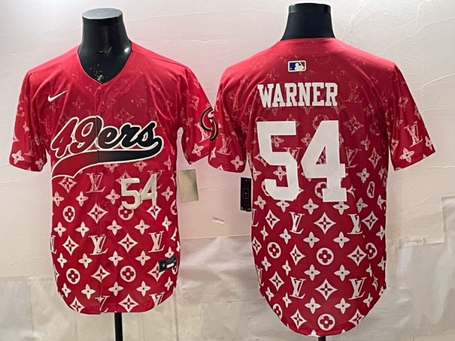 Men's San Francisco 49ers #54 Fred Warner Red With Patch Limited Stitched Baseball Jersey