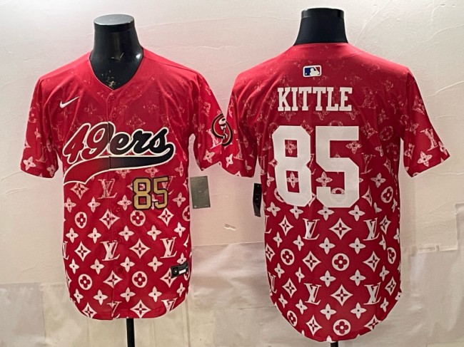 Men's San Francisco 49ers #85 George Kittle Red With Patch Limited Stitched Baseball Jerseys