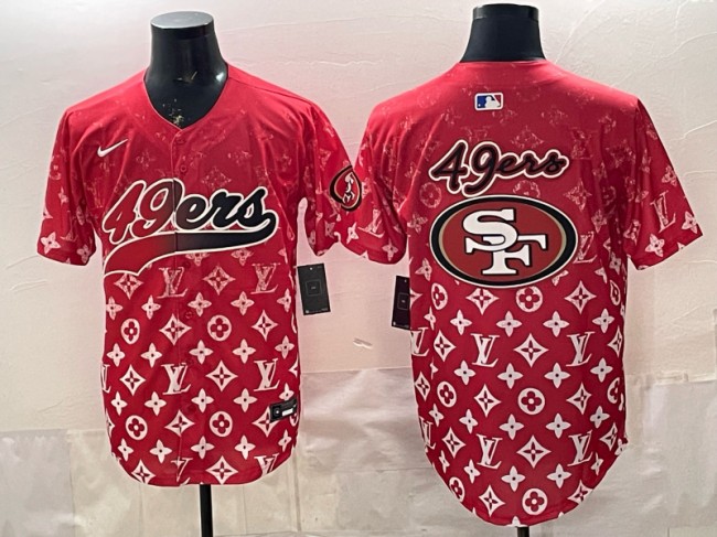 Men's San Francisco 49ers Team Big Logo Red With Patch Limited Stitched Baseball Jersey