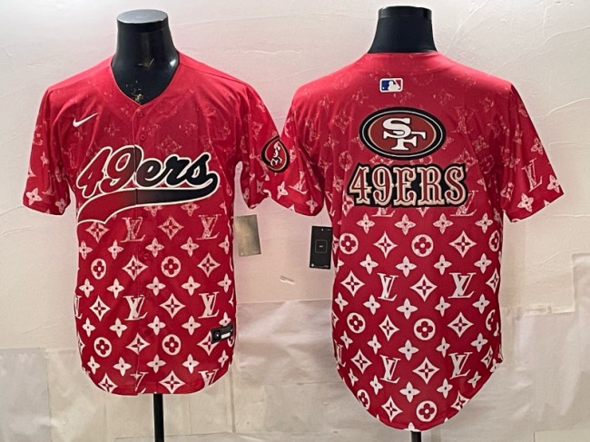 Men's San Francisco 49ers Team Big Logo Red With Patch Limited Stitched Baseball Jerseys