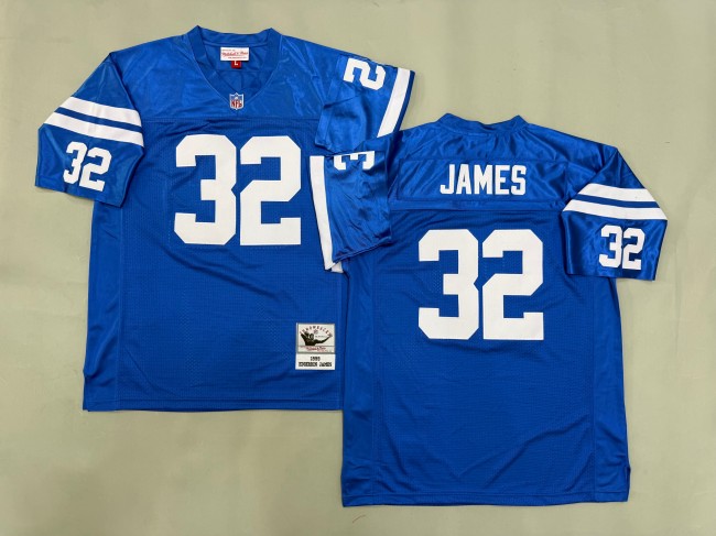 Men's Indianapolis Colts #32 Edgerrin James Blue 'MN' 1999 Throwback Stitched Jersey