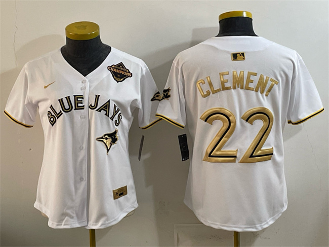 Youth Toronto Blue Jays #22 Ernie Clement White Gold 2025 American League Champions Limited Stitched Baseball Jersey