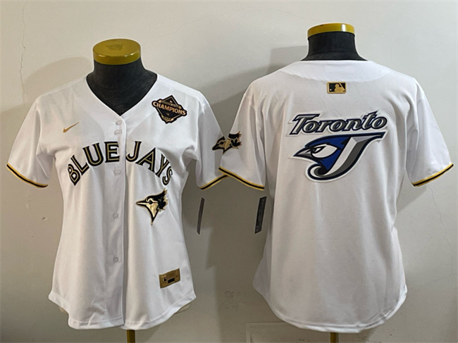 Youth Toronto Blue Jays Team Big Logo White Gold 2025 American League Champions Limited Stitched Baseball Jersey