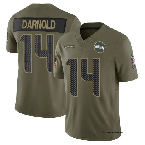 Men's Seattle Seahawks #14 Sam Darnold Olive 2025 Salute to Service F.U.S.E. Vapor Limited Stitched Jersey