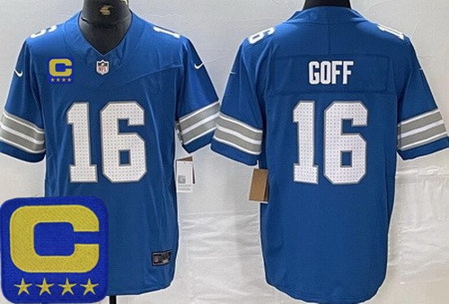 Men's Detroit Lions #16 Jared Goff Limited Blue C Patch FUSE Vapor Jersey