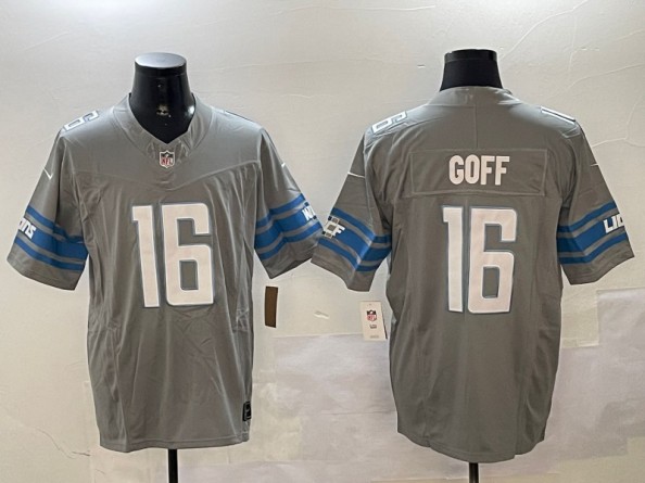 Men's Detroit Lions #16 Jared Goff Grey 2023 FUSE Vapor Limited Stitched Jersey