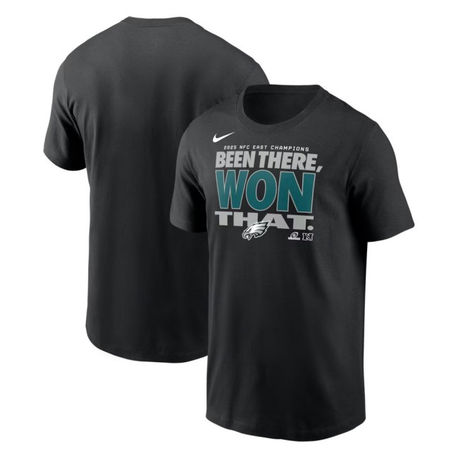Men's & Women's & Youth Philadelphia Eagles Black Nike 2025 NFC East Division Champions Locker Room Trophy Collection T-Shirt
