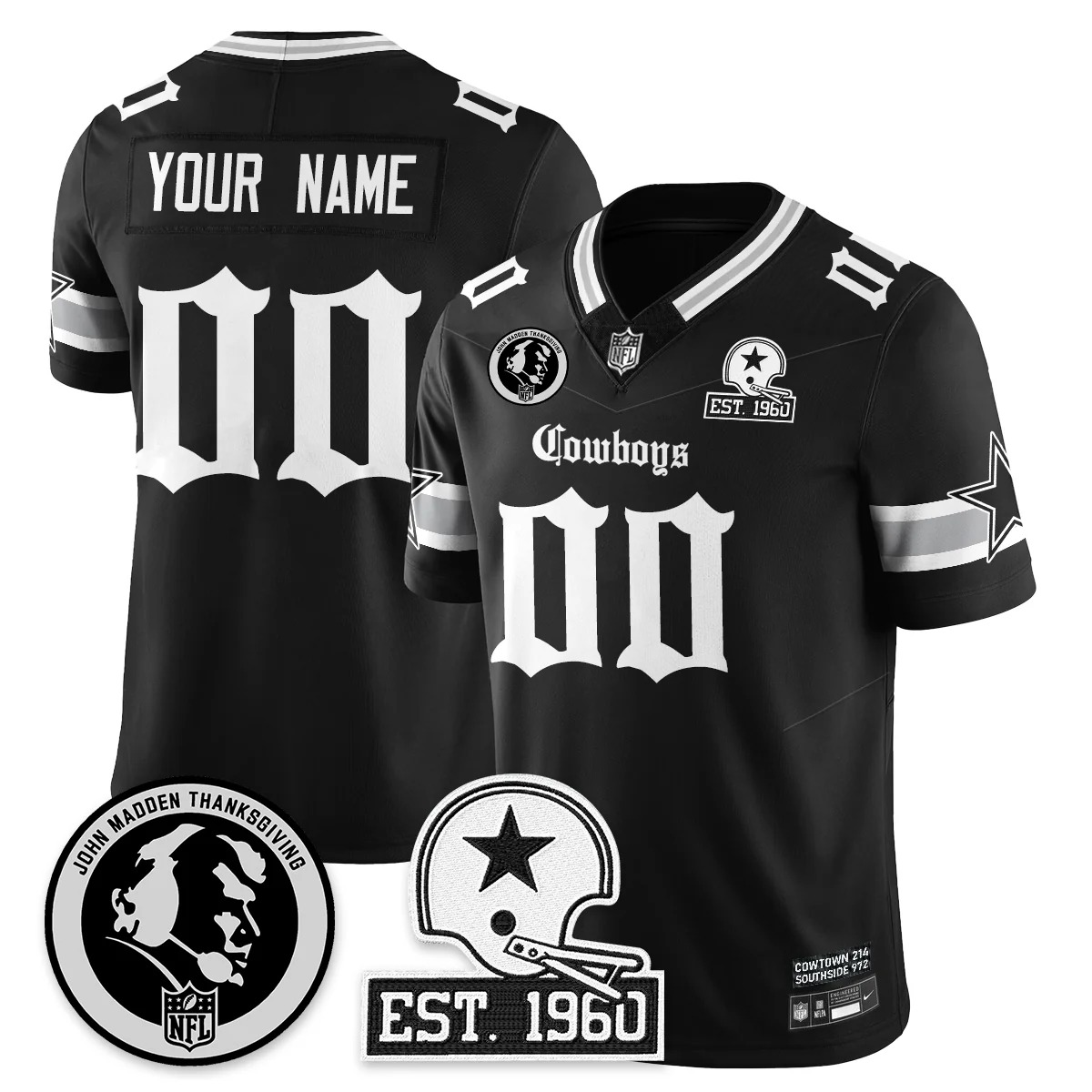 Men's & Women's & Youth Dallas Cowboys Custom Black 'Gothic John Madden Patch Vapor Limited Stitched Jersey