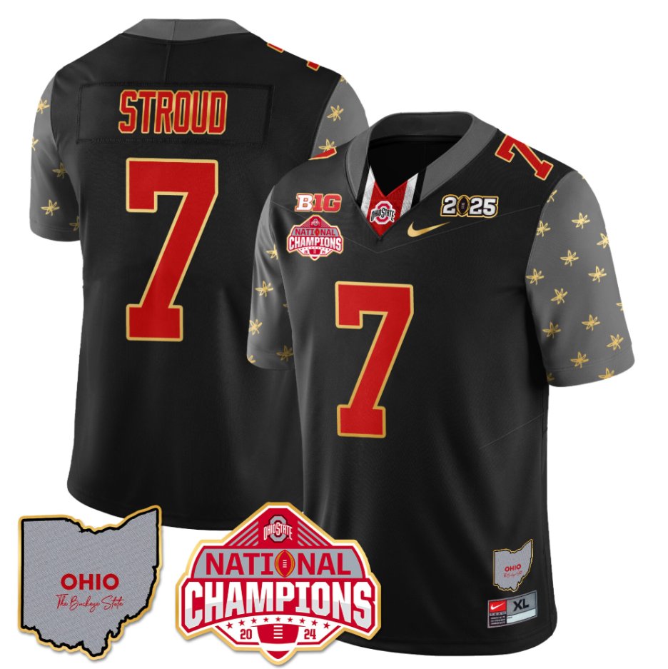 Men's C J Stroud Jersey #7 Ohio State National Champions 2025 Patch Black