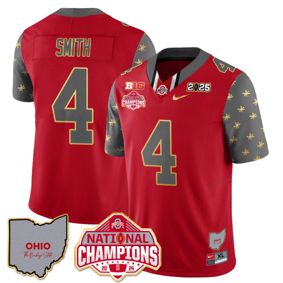 Men's Jeremiah Smith Jersey #4 Ohio State National Champions 2025 Patch Red
