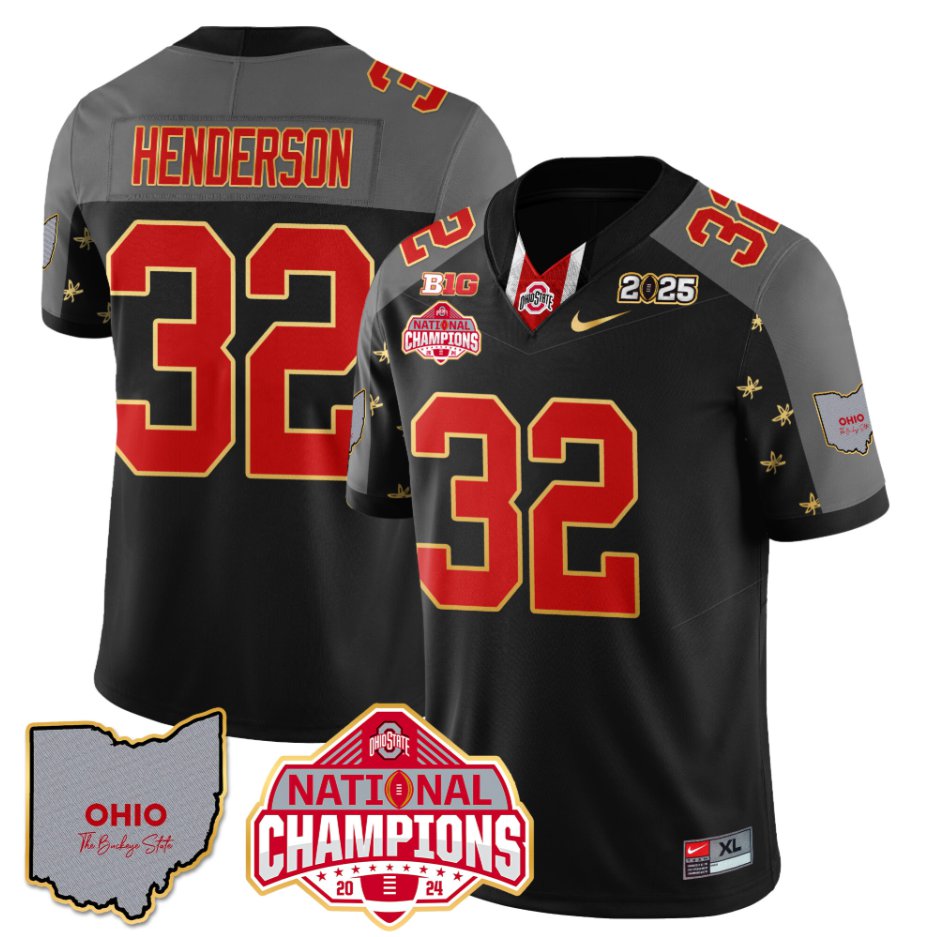 Men's Treveyon Henderson Jersey #32 Ohio National Champions 2025 Patch Black Special