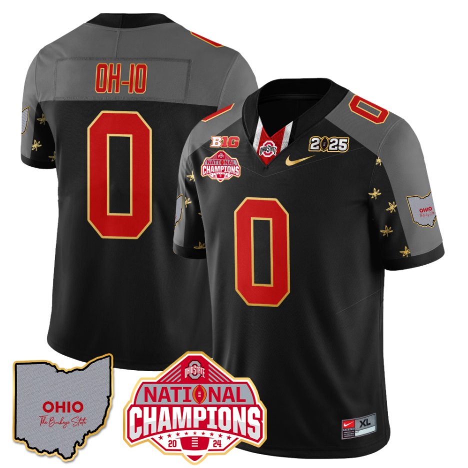 Men's OH-IO Jersey #0 Ohio State National Champions 2025 Patch Black Special