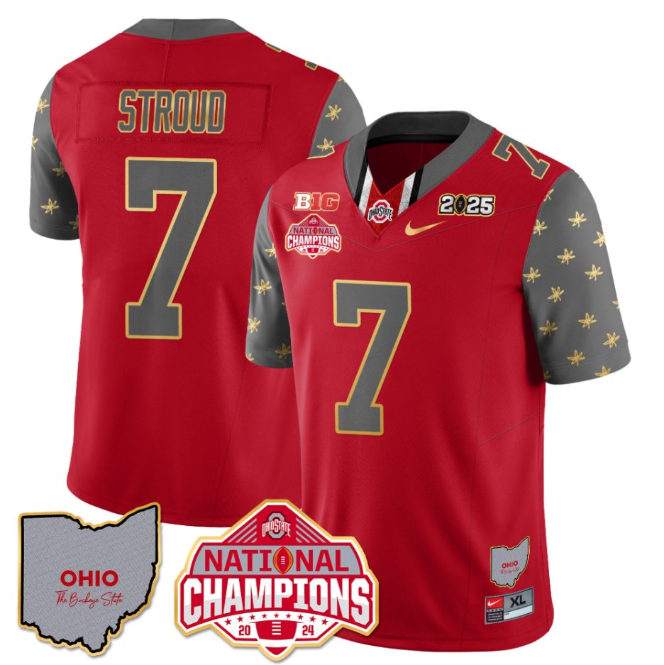 Men's C J Stroud Jersey #7 Ohio State National Champions 2025 Patch Red