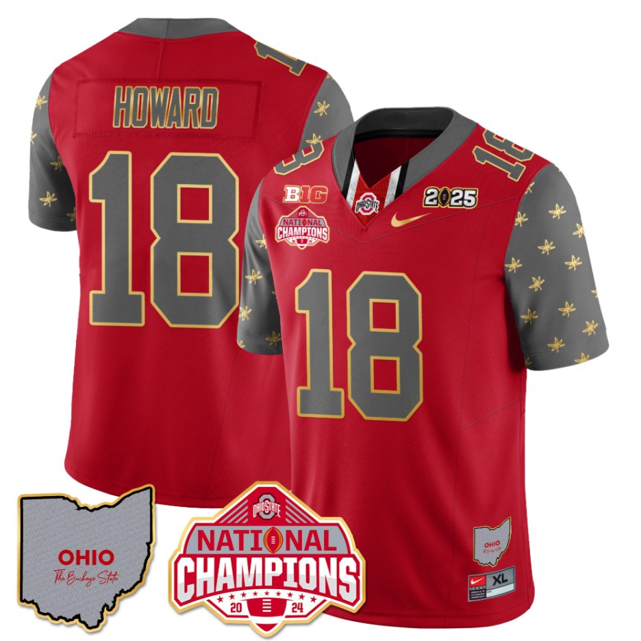 Men's Will Howard Jersey #18 Ohio State National Champions 2025 Patch Red