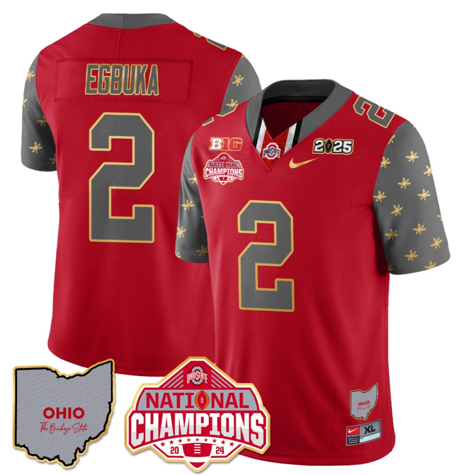 Men's Emeka Egbuka Jersey #2 Ohio State National Champions 2025 Patch Red