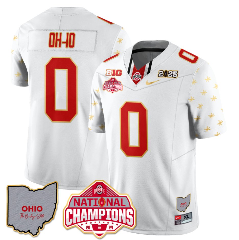 Men's OH-IO Jersey #0 Ohio State National Champions 2025 Patch White Limited