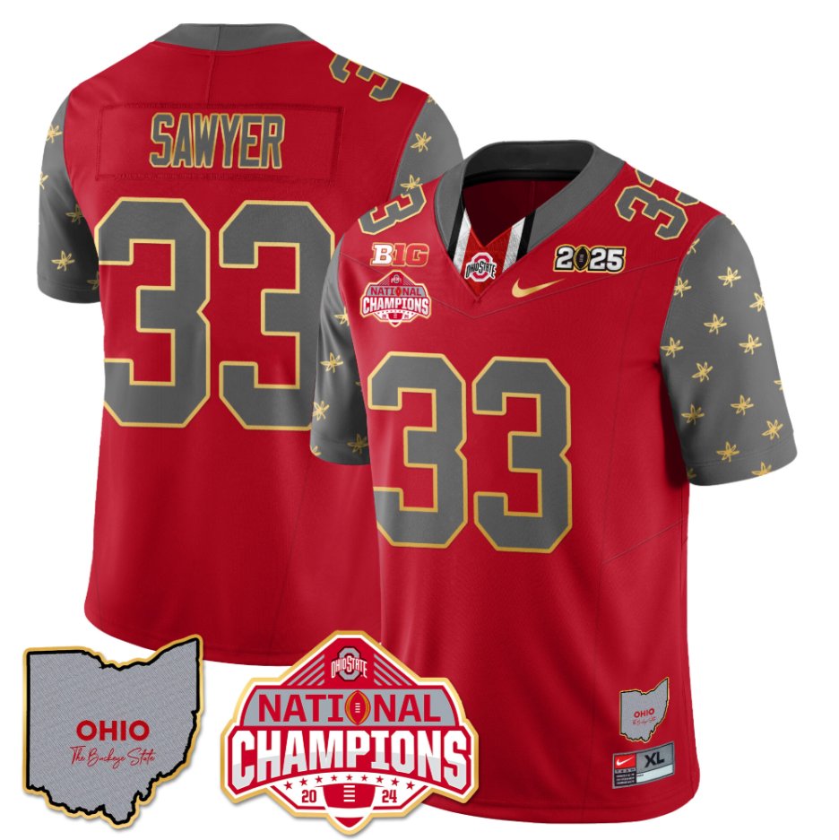 Men's Jack Sawyer Jersey #33 Ohio State National Champions 2025 Patch Red