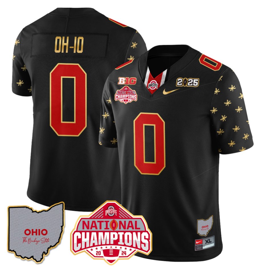 Men's OH-IO Jersey #0 Ohio State National Champions 2025 Patch Black Limited