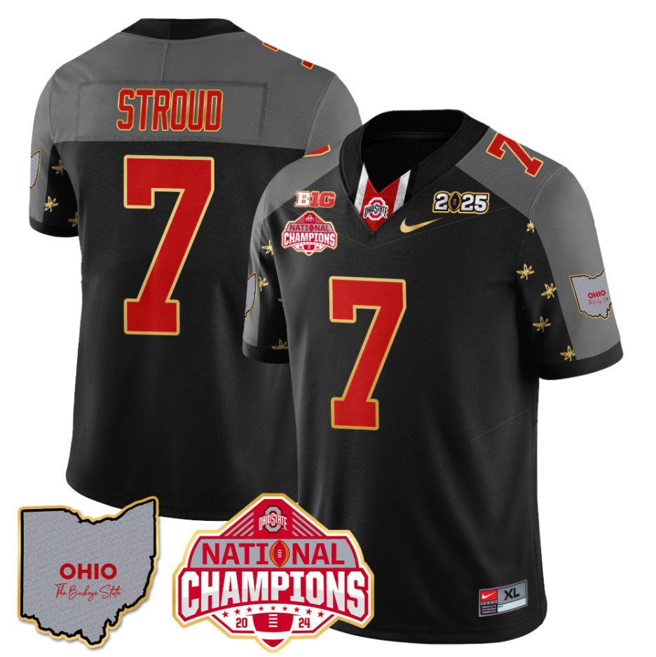 Men's C J Stroud Jersey #7 Ohio State National Champions 2025 Patch Black Special