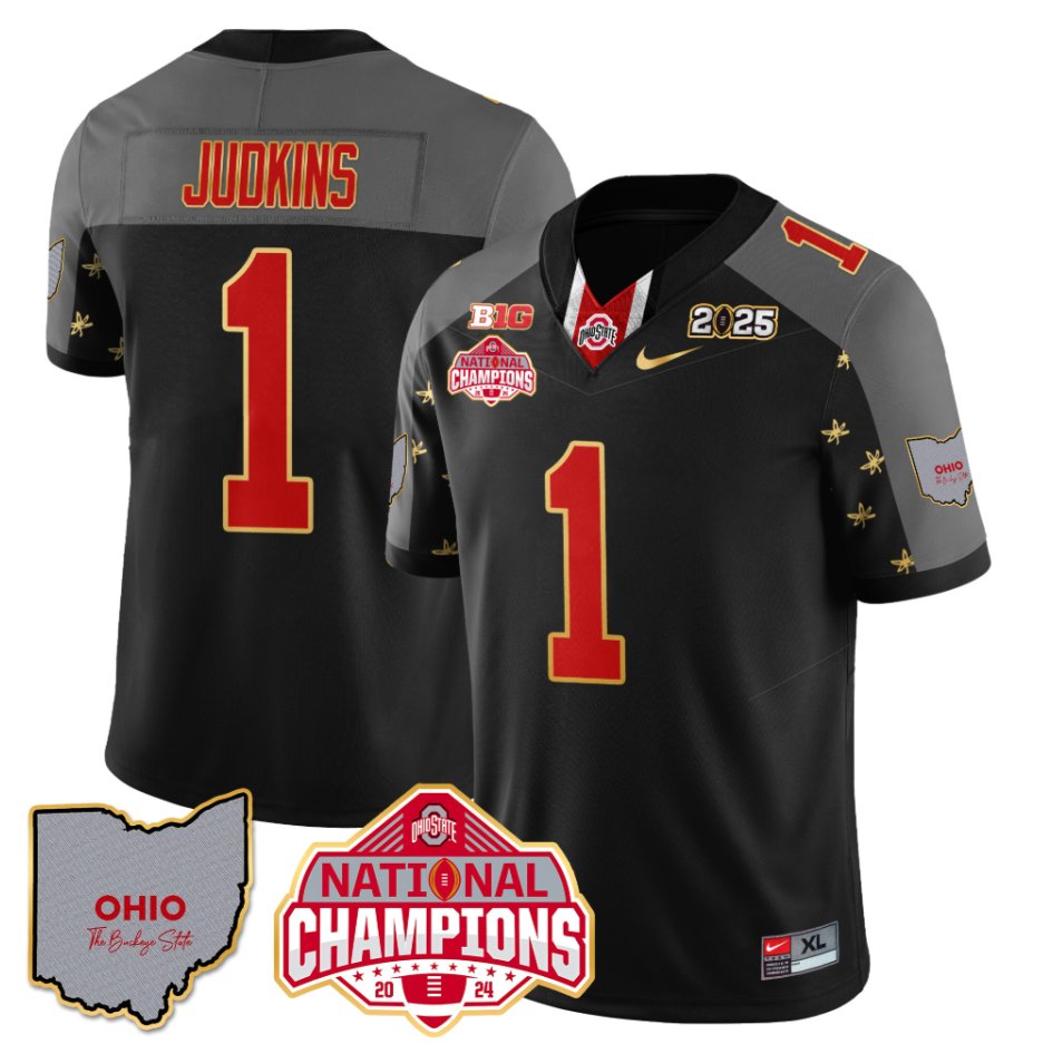 Men's Quinshon Judkins Jersey #1 Ohio State National Champions 2025 Patch Black Special