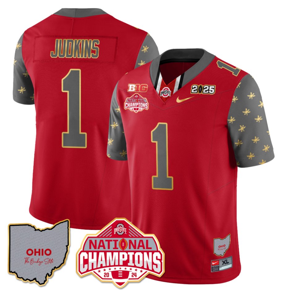 Men's Quinshon Judkins Jersey #1 Ohio State National Champions 2025 Patch Red