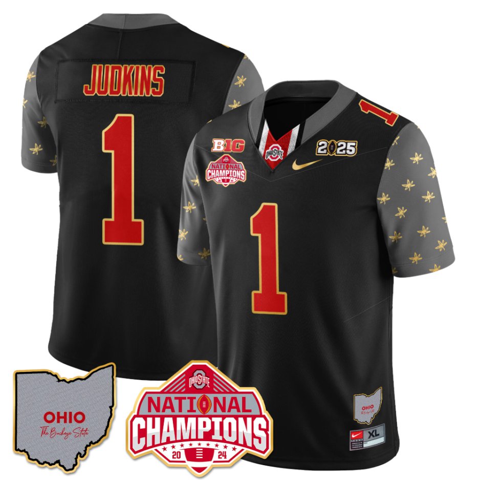 Men's Quinshon Judkins Jersey #1 Ohio State National Champions 2025 Patch Black