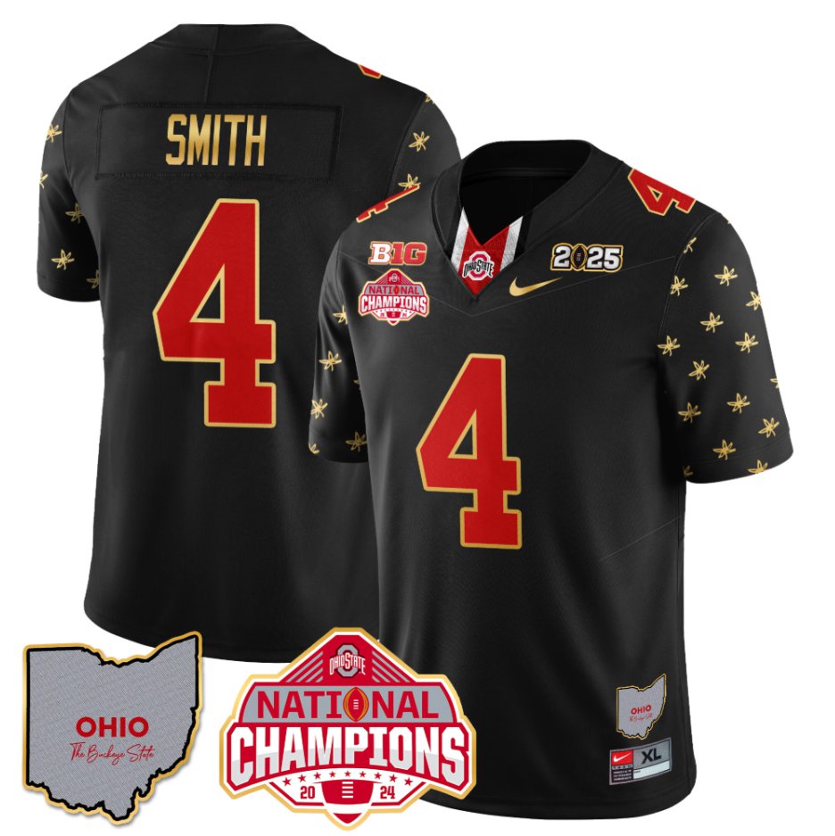 Men's Jeremiah Smith Jersey #4 Ohio State National Champions 2025 Patch Black Limited