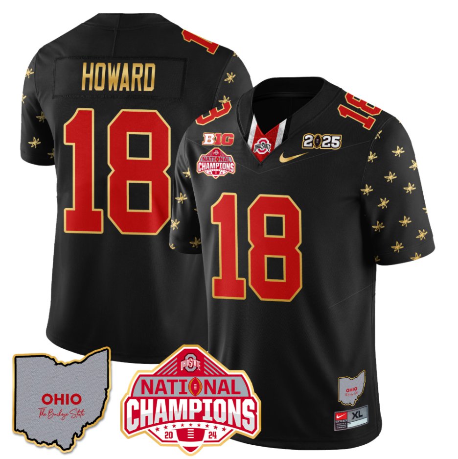 Men's Will Howard Jersey #18 Ohio State National Champions 2025 Patch Black Limited