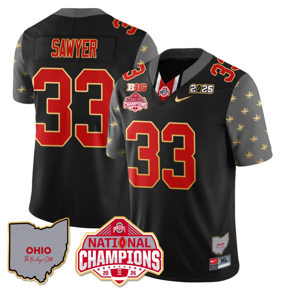 Men's Jack Sawyer Jersey #33 Ohio State National Champions 2025 Patch Black