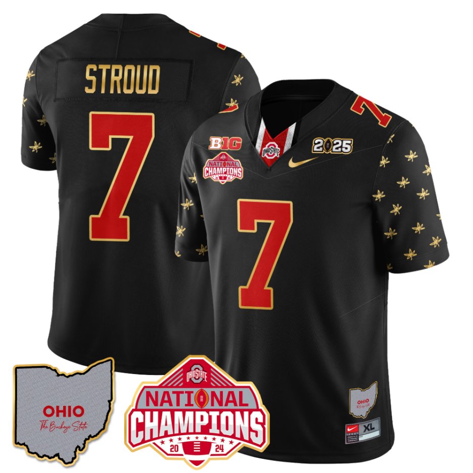 Men's C J Stroud Jersey #7 Ohio State National Champions 2025 Patch Black Limited