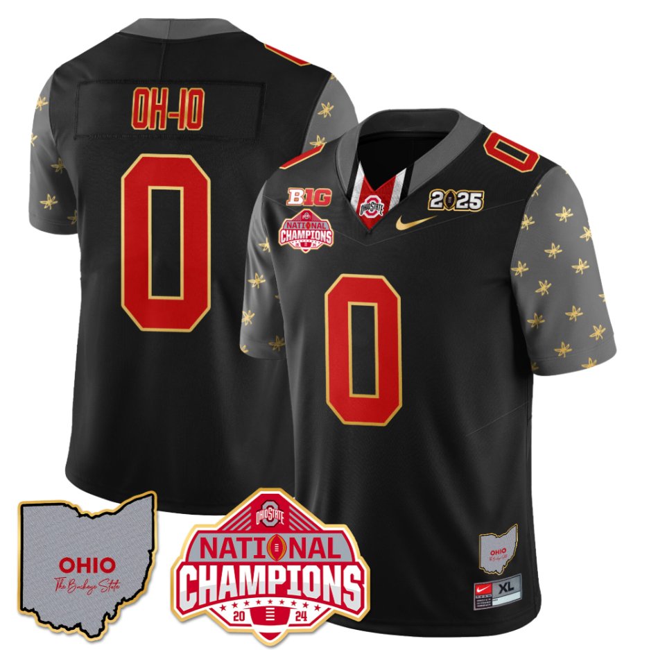 Men's OH-IO Jersey #0 Ohio State National Champions 2025 Patch Black