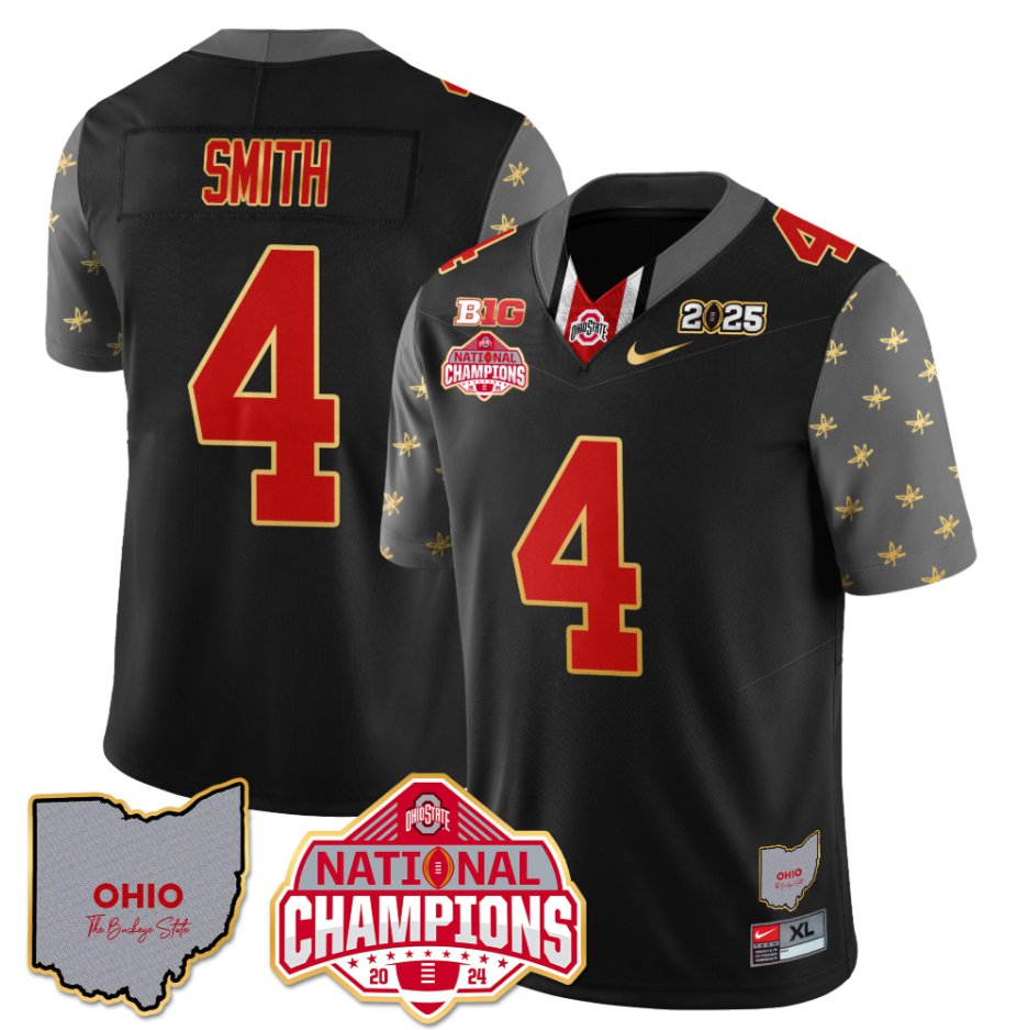Men's Jeremiah Smith Jersey #4 Ohio State National Champions 2025 Patch Black
