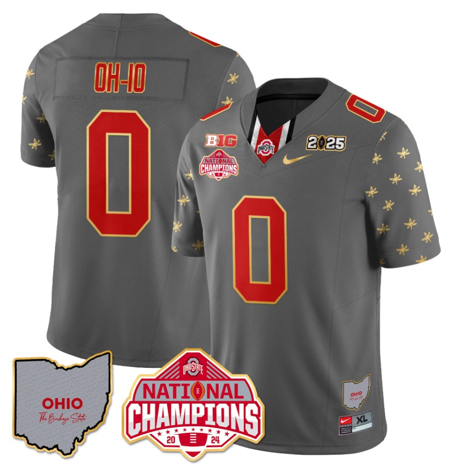 Men's OH-IO Jersey #0 Ohio State National Champions 2025 Patch Gray