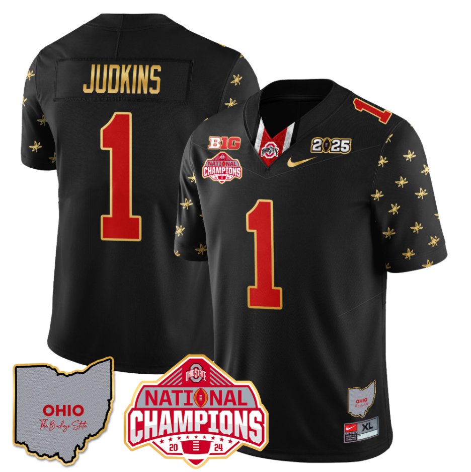Men's Quinshon Judkins Jersey #1 Ohio State National Champions 2025 Patch Black Limited