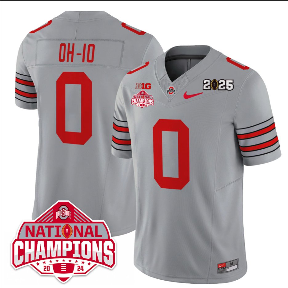 Men's OH-IO Jersey #0 Ohio State 2025 CFP Patch National Champions Gray