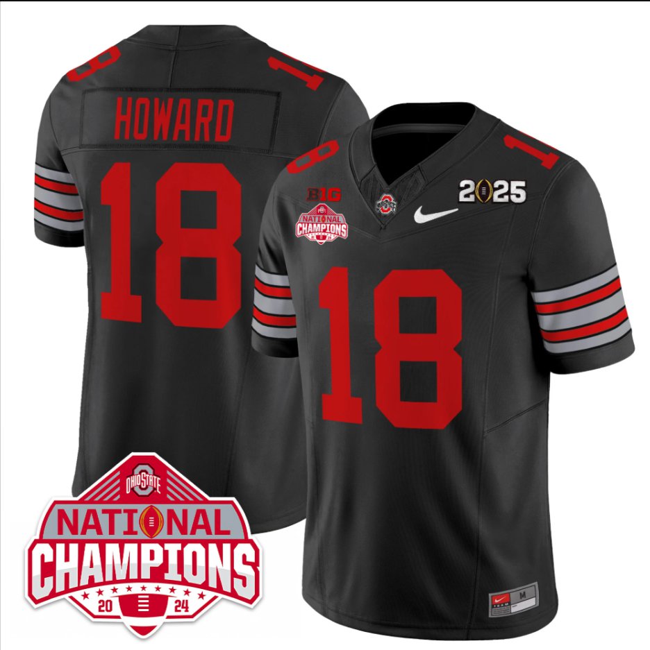 Men's Will Howard Jersey #18 Ohio State 2025 CFP Patch National Champions Black