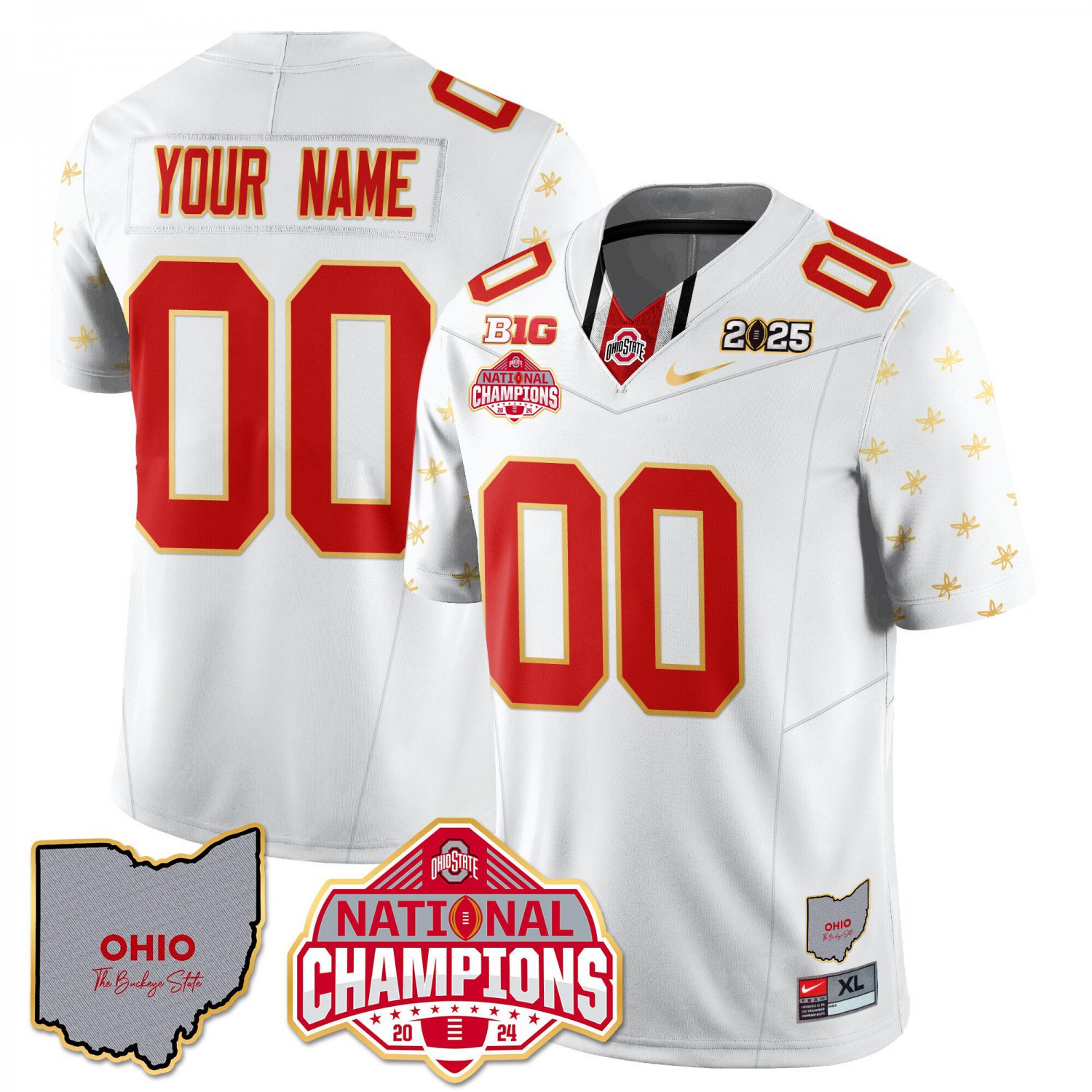 Custom Ohio State Jersey Limited Gold 2024 National Champions Patch White Limited