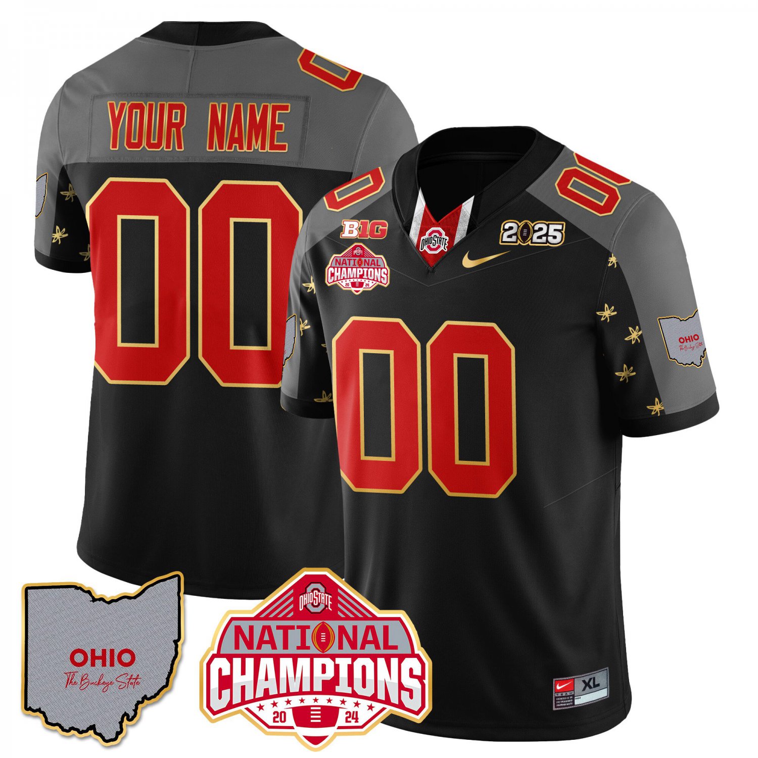 Custom Ohio State Jersey Limited Gold 2024 National Champions Patch Black Special